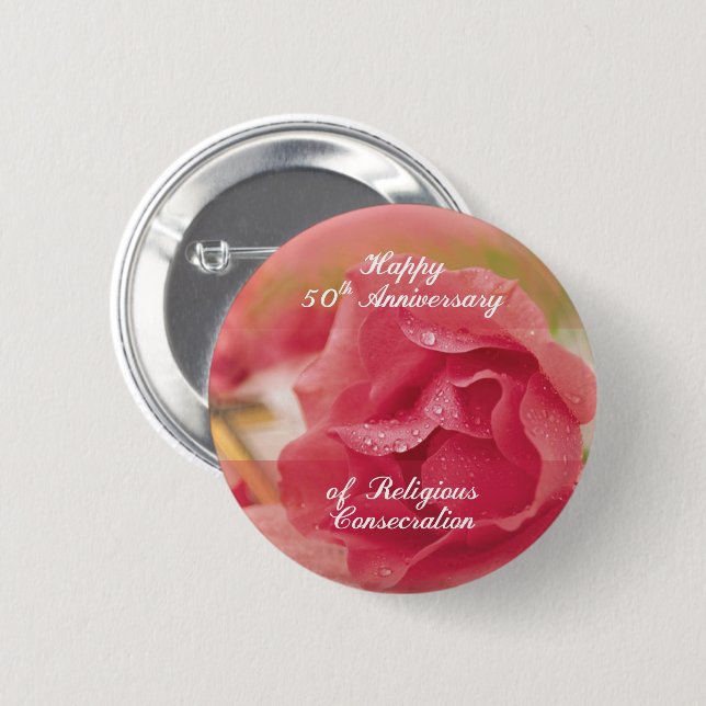 Chapa Redonda De 5 Cm 50° Aniversario de la consagración religiosa Rosa  (Anverso y reverso)
