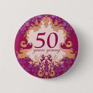 Chapa Redonda De 5 Cm "50 años" de la edad del damasco de botón/insignia