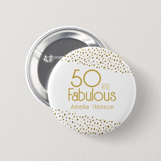 Chapa Redonda De 5 Cm 50 y fabuloso Purpurina de oro 50 cumpleaños (Anverso y reverso)