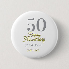 Chapa Redonda De 5 Cm 50th happy anniversary name date silver gold date 