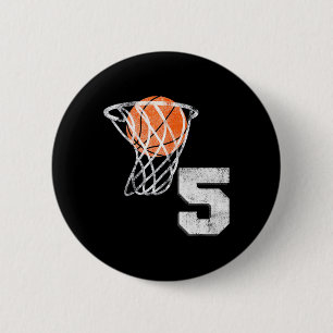 Chapa Redonda De 5 Cm 5.º Básquetbol de cumpleaños niños de cinco años