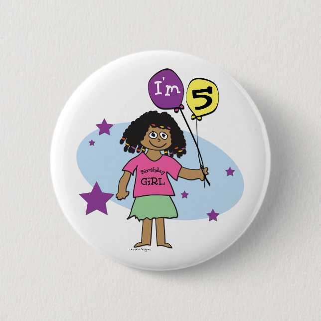 Chapa Redonda De 5 Cm 5.º Chica de cumpleaños (Anverso)