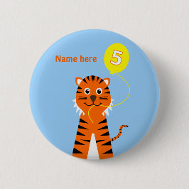 Chapa Redonda De 5 Cm 5.º tigre de cumpleaños añadir nombre naranja azul