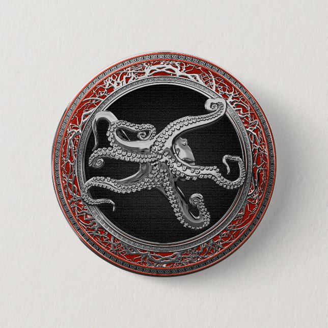Chapa Redonda De 5 Cm [600] Pulpo de plata sagrada en postura defensiva (Anverso)
