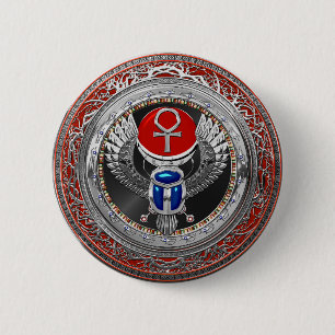 Chapa Redonda De 5 Cm [600] Scarab y Ankh de aleta sagrada egipcia de pl