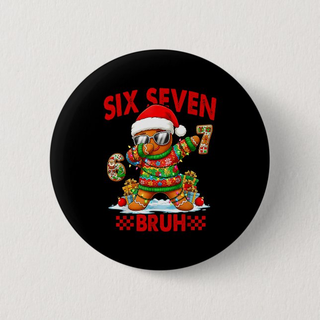 Chapa Redonda De 5 Cm 67 Christmas 6 7 Meme Gingerbread Man Xmas Pajamas (Anverso)