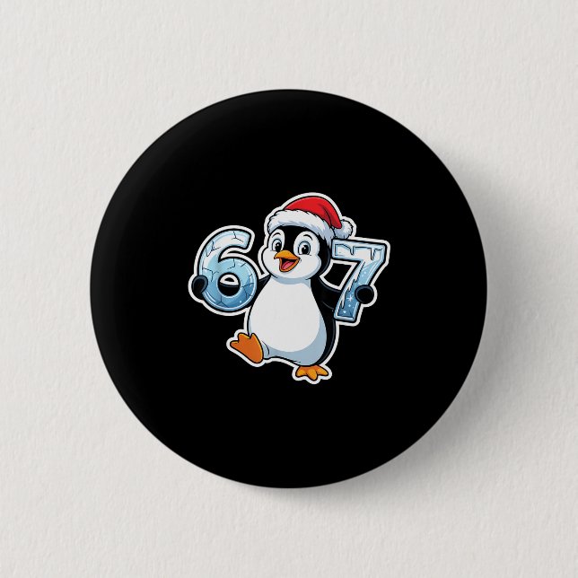 Chapa Redonda De 5 Cm 67 Christmas Penguin Santa Hat Birthday Holiday  (Anverso)