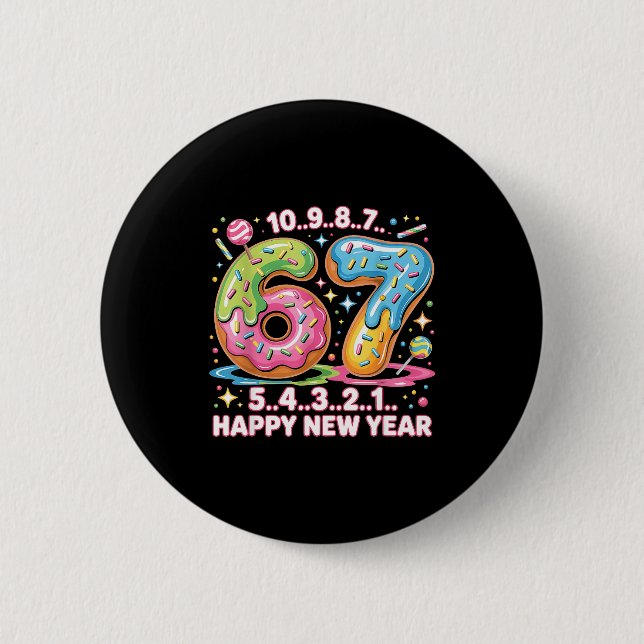 Chapa Redonda De 5 Cm 67 Countdown Happy New Year 2026 Funny Donut Numbe (Anverso)