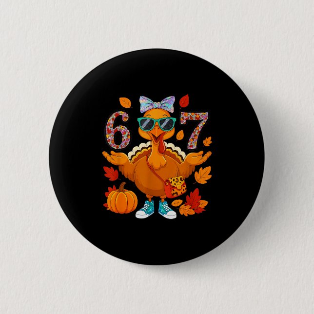 Chapa Redonda De 5 Cm 6 7 Thanksgiving Turkey Sungles Bow Six Seven Meme (Anverso)