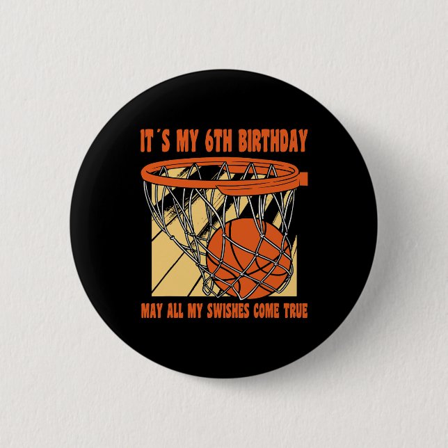 Chapa Redonda De 5 Cm 6 años Feliz sexto cumpleaños de baloncesto (Anverso)