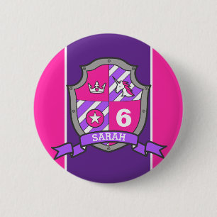 Chapa Redonda De 5 Cm 6to La púrpura rosada del cumpleaños knights el