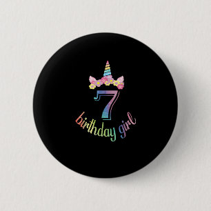 Chapa Redonda De 5 Cm 7.ª camiseta del chica de cumpleaños de Unicornio 