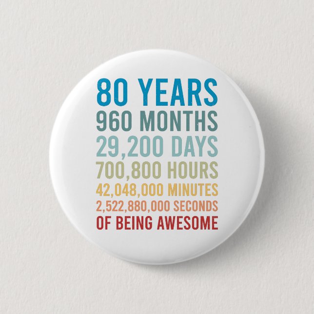 Chapa Redonda De 5 Cm 80 Years 960 Months 29200 Days Being Awesome Birth (Anverso)