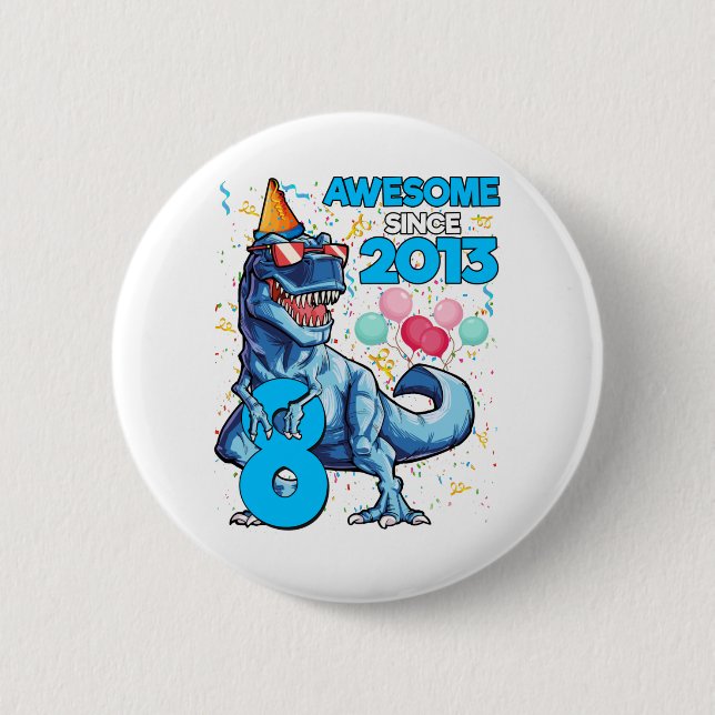 Chapa Redonda De 5 Cm 8.º cumpleaños Dinosaurio Niño de 8 años asombroso (Anverso)