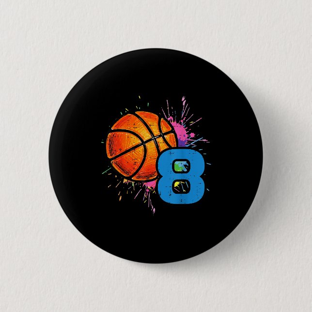 Chapa Redonda De 5 Cm 8th Birthday Basketball 8 Year Old Bday Srts Boys  (Anverso)