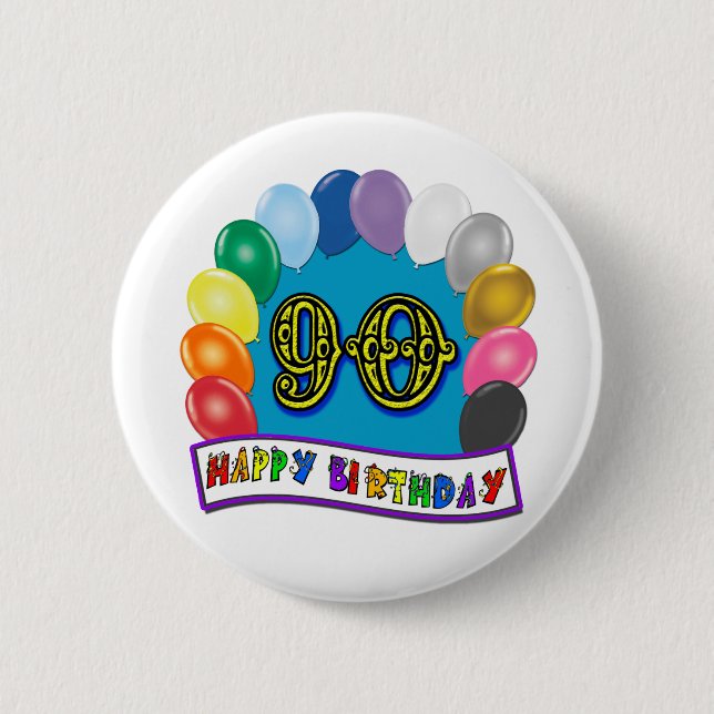 Chapa Redonda De 5 Cm 90.o cumpleaños feliz con los globos (Anverso)