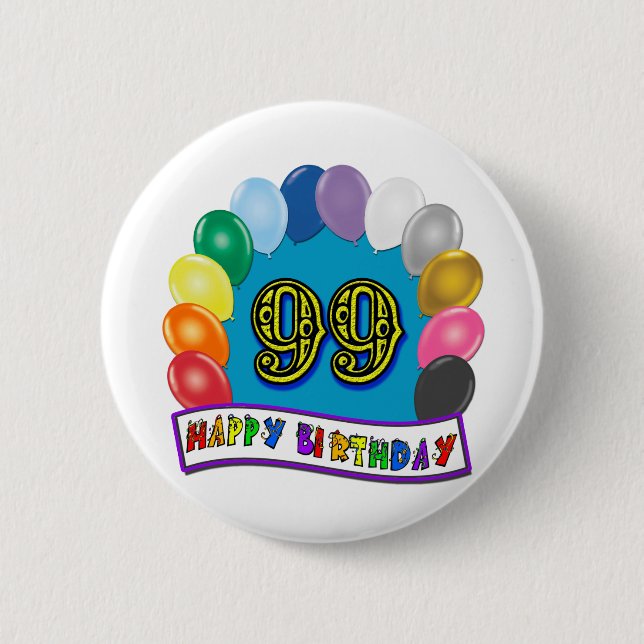 Chapa Redonda De 5 Cm 99.o cumpleaños feliz con los globos (Anverso)