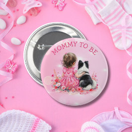 Chapa Redonda De 5 Cm A Baby Girl and her Dog Mom To Be Baby Shower 
