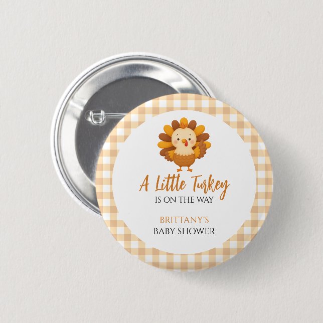 Chapa Redonda De 5 Cm A Little Turkey Baby Shower Thanksgiving (Anverso y reverso)