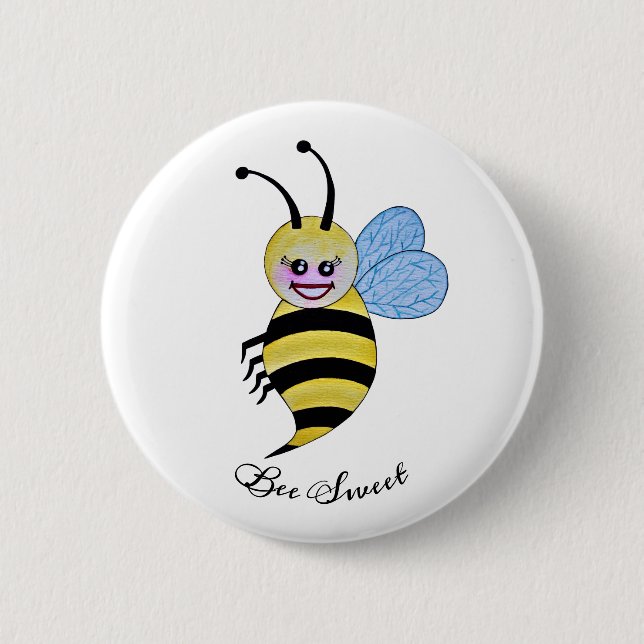 Chapa Redonda De 5 Cm Abeja Cuidada De Acuarela Con Sonrisa Feliz (Anverso)