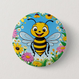 Chapa Redonda De 5 Cm Abeja de Dibujos Animados Flores Coloridas 