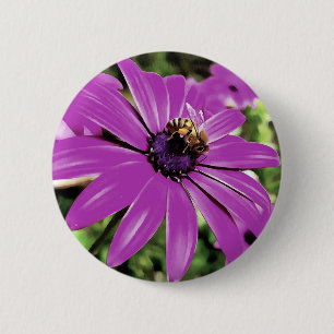 Chapa Redonda De 5 Cm Abeja De Miel En Un Arte De Daisía Morado Africano