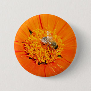 Chapa Redonda De 5 Cm abeja de miel sobre flor naranja