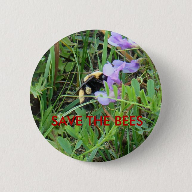 Chapa Redonda De 5 Cm Abeja F2 en Wildflowers púrpuras (Anverso)