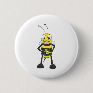 Chapa Redonda De 5 Cm Abeja linda que juega el cubo coloreado