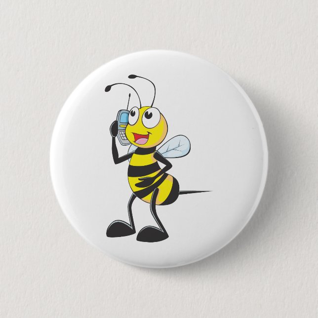 Chapa Redonda De 5 Cm Abeja que habla en el teléfono - llamada alguien (Anverso)