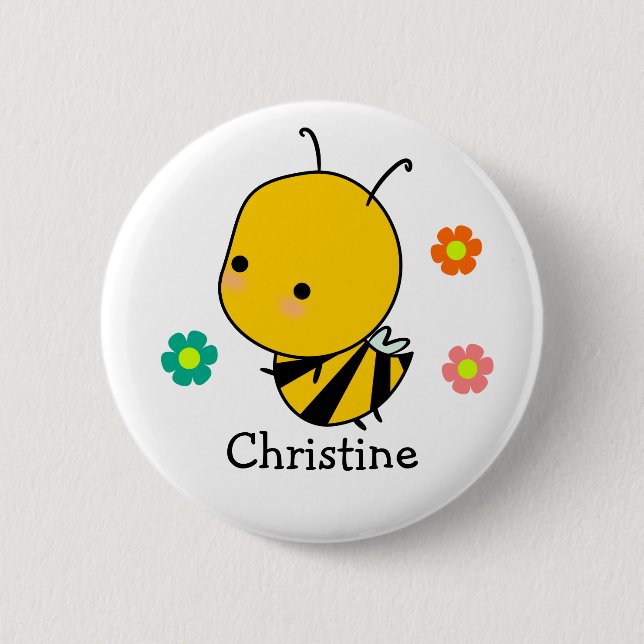 Chapa Redonda De 5 Cm Abeja y flores personalizadas  (Anverso)