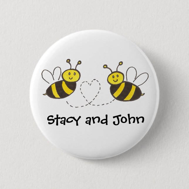 Chapa Redonda De 5 Cm Abejas con corazón con nombre personalizado (Anverso)