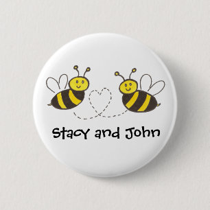Chapa Redonda De 5 Cm Abejas con corazón con nombre personalizado