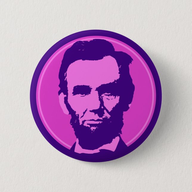 Chapa Redonda De 5 Cm Abraham Lincoln en el arte pop rosa y morado (Anverso)