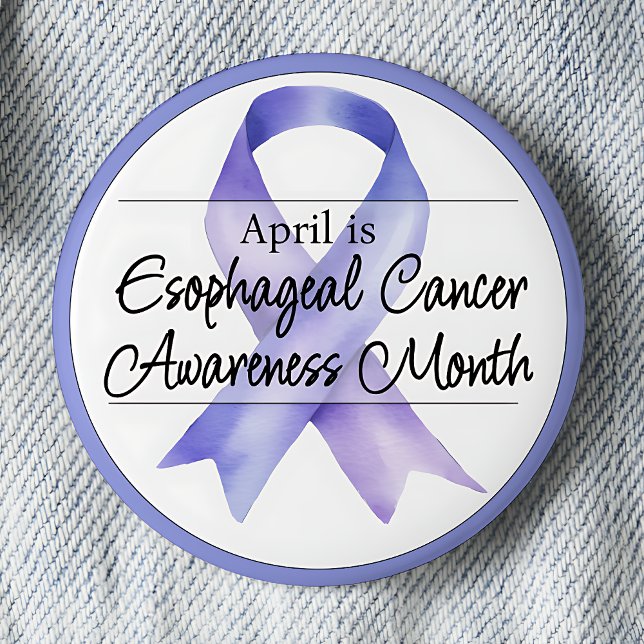 Chapa Redonda De 5 Cm Abril Mes de Concienciación sobre el Cáncer Esofág (April is Esophageal Cancer Awareness Month pinback button.  Periwinkle awareness ribbon.)