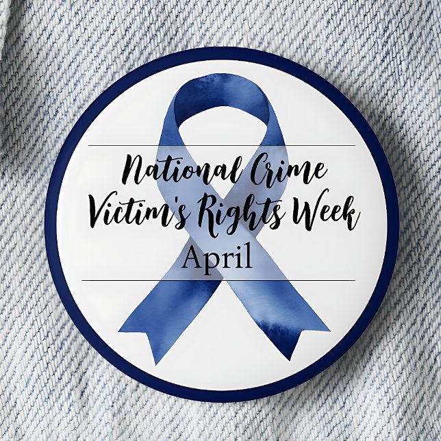 Chapa Redonda De 5 Cm Abril Semana Nacional de los Derechos de las Vícti (National Crime Victim's Rights Week. April. Blue awareness ribbon.)