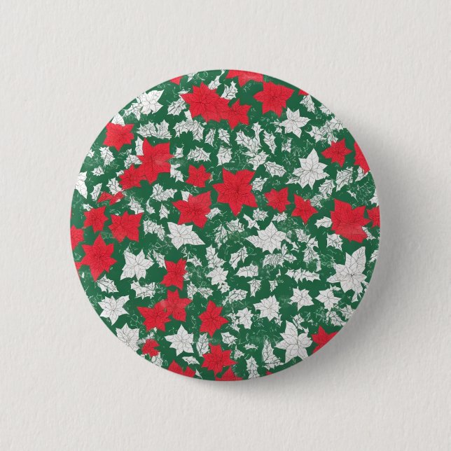 Chapa Redonda De 5 Cm Abstract design of poinsettia and Christmas roses (Anverso)