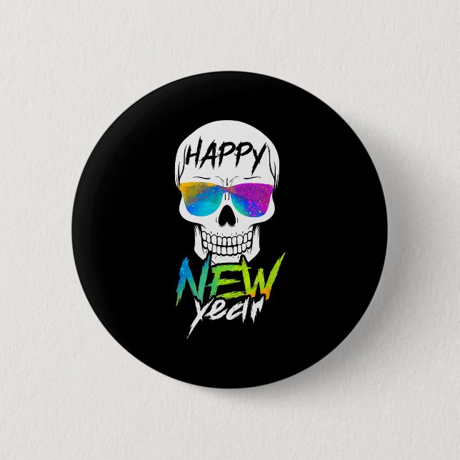 Chapa Redonda De 5 Cm Abstract Happy New Skull Year  (Anverso)