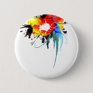 Chapa Redonda De 5 Cm Abstract Wild Parrot Paint Splatters