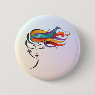 Chapa Redonda De 5 Cm Abstracta mujer con colorido arte en el pelo