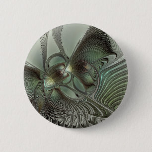 Chapa Redonda De 5 Cm Abstracto Olive Sage Green Grey Fractal Art Fantas