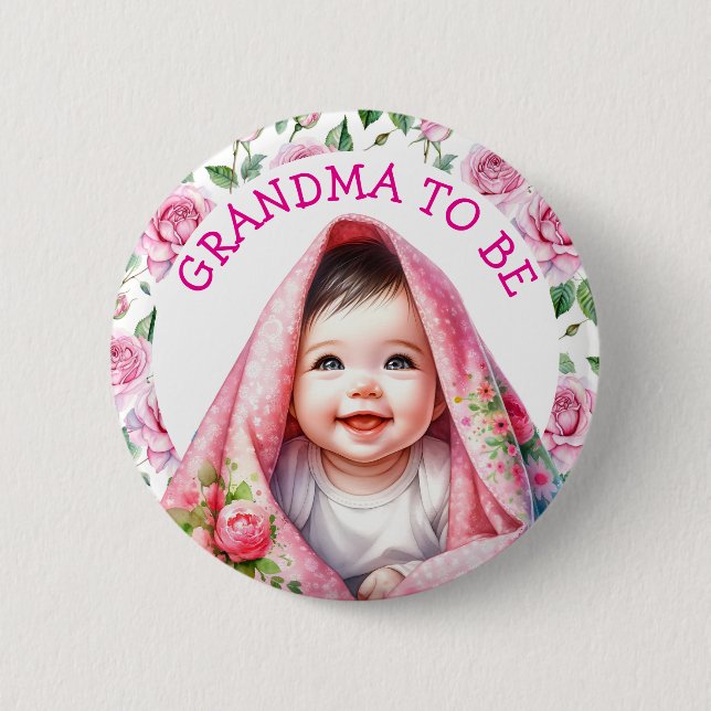Chapa Redonda De 5 Cm Abuela a ser | Baby Shower floral (Anverso)