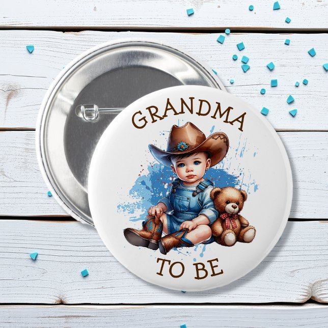 Chapa Redonda De 5 Cm Abuela a ser | Cowboy y Teddy Bear Baby Shower (Subido por el creador)
