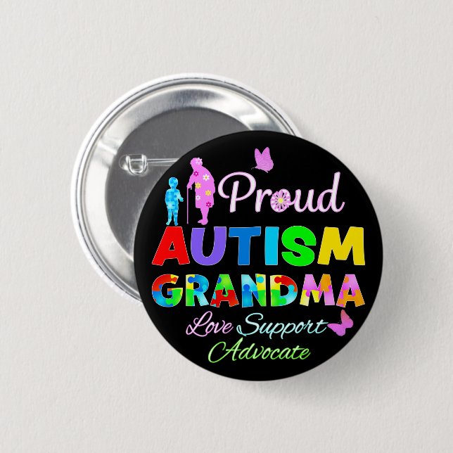 Chapa Redonda De 5 Cm Abuela de autismo orgullosa (Anverso y reverso)