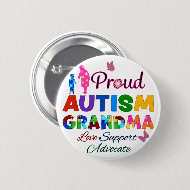 Chapa Redonda De 5 Cm Abuela de autismo orgullosa (Anverso y reverso)