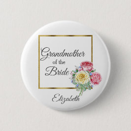 Chapa Redonda De 5 Cm Abuela de la Novia Floral Rosa y Amarillo