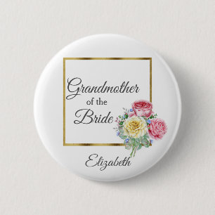 Chapa Redonda De 5 Cm Abuela de la Novia Floral Rosa y Amarillo