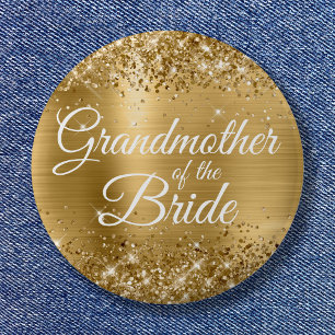 Chapa Redonda De 5 Cm Abuela de la Novia Hoja de Oro Brillante