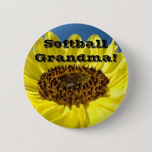 Chapa Redonda De 5 Cm Abuela de sóftbol botones Amarillo Girasol Béisbol