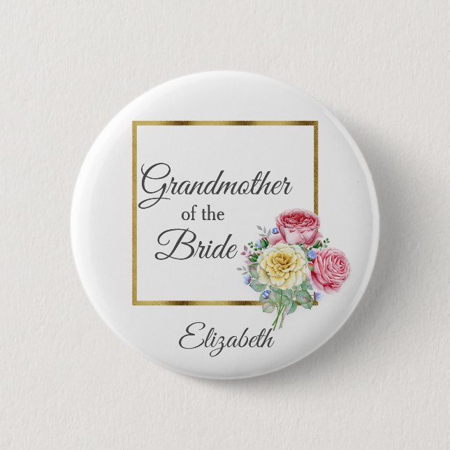 Chapa Redonda De 5 Cm Abuela floral rosa y amarilla de la novia (Anverso)